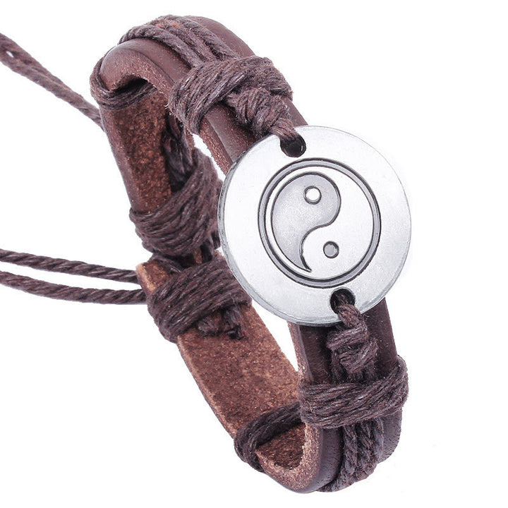Pulsera de cuerda de armonía de cuero retro Yin Yang de Buddha Stones