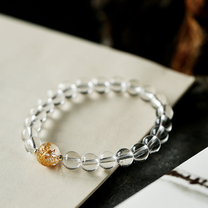 Pulsera de fuerza de dragón de ónix negro de cristal blanco de obsidiana negra natural con Buddha Stones