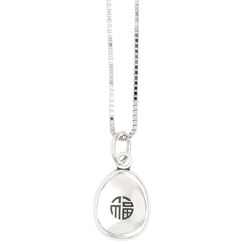 Buddha Stones de plata de ley 999, colgante de collar de cadena de plata de ley 925 con carácter de paz y alegría Fu, suerte y fortuna