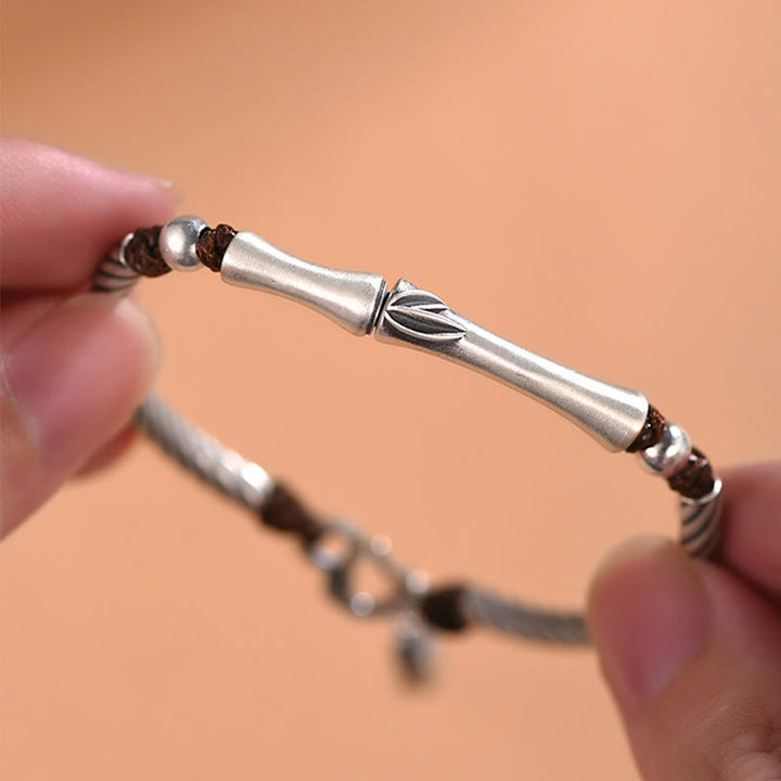 Pulsera de plata de ley 999 con diseño de bambú y suerte de cigarra