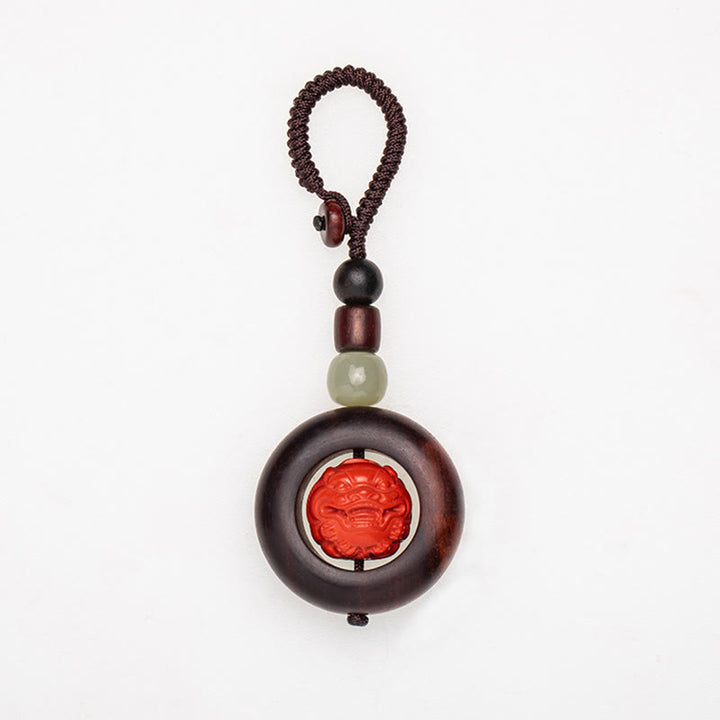 Buddha Stones Tíbet Om Mani Padme Hum PiXiu moneda de cobre hoja pequeña sándalo rojo cinabrio protección llavero