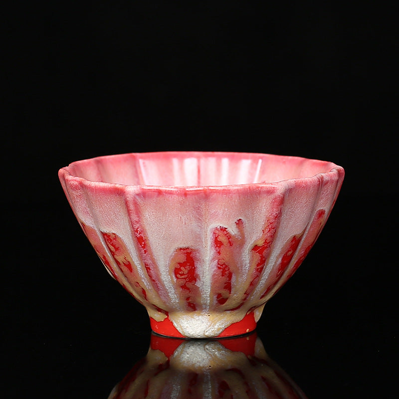 Buddha Stones, Retro Azul, rojo, gradiente, patrón de loto, cambio de horno, taza de té de cerámica, tazón de té de Kung Fu