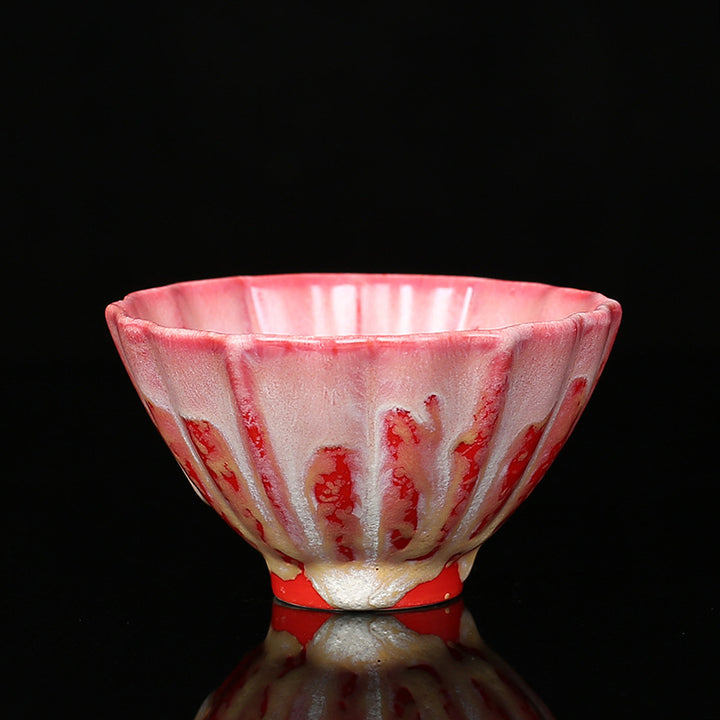 Buddha Stones, Retro Azul, rojo, gradiente, patrón de loto, cambio de horno, taza de té de cerámica, tazón de té de Kung Fu