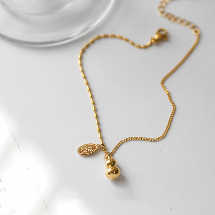 Tobillera con diseño de calabaza de la suerte de cobre bañada en oro de 18 quilates y Buddha Stones con hebilla de riqueza - image 3