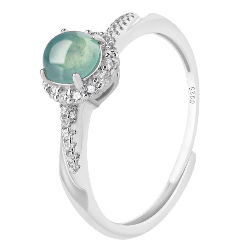 Anillo ajustable de plata de ley 925 con Buddha Stones , redondo, jade, suerte, prosperidad