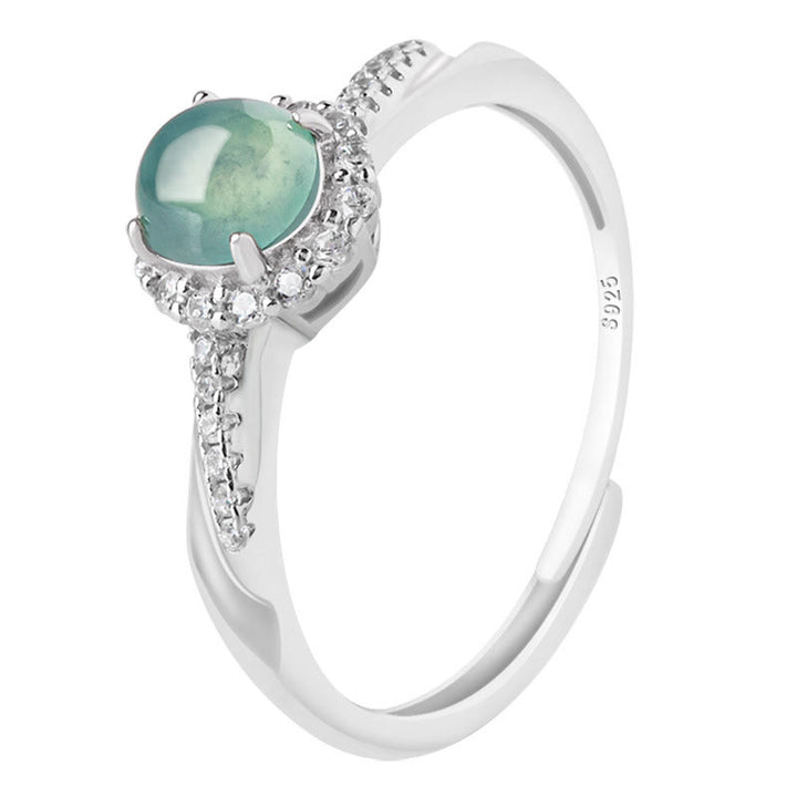 Anillo ajustable de plata de ley 925 con Buddha Stones , redondo, jade, suerte, prosperidad