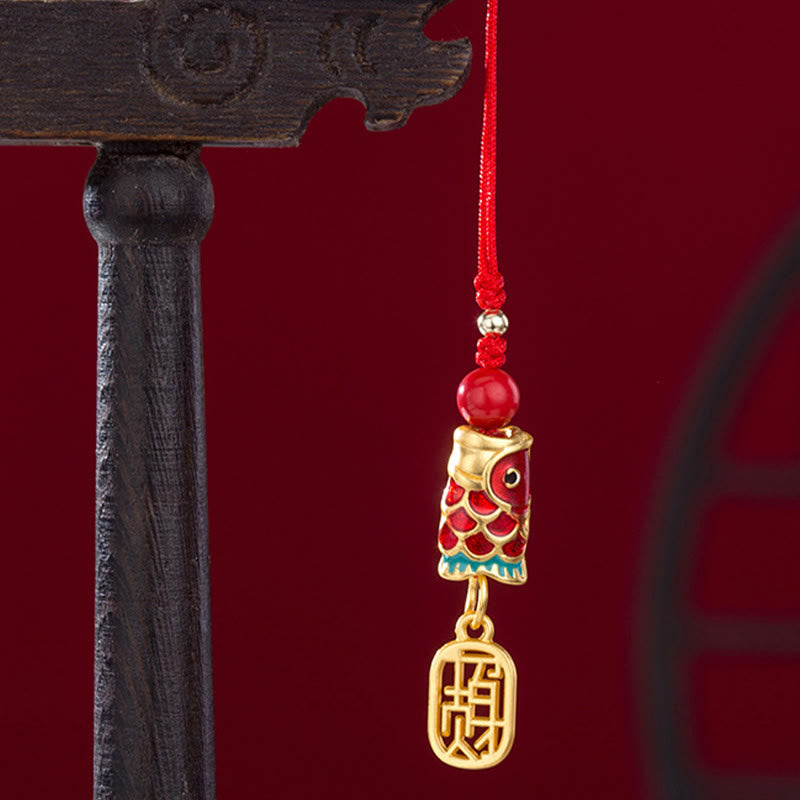 Buddha Stones, pez Koi, cinabrio que atrae la riqueza, deseo Ruyi, amuleto de suerte, decoración colgante para teléfono