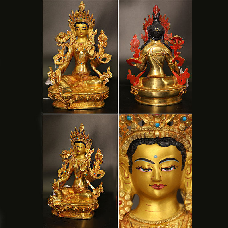 Bodhisattva Tara Chenrezig, protección de Avalokitesvara de cuatro brazos, decoración de estatua chapada en oro y cobre