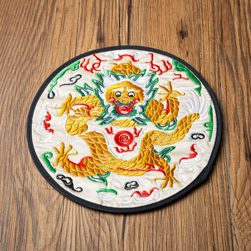 Tapete para taza de Bordado de dragón con Buddha Stones, posavasos para taza de té, tapete para té de Kung Fu
