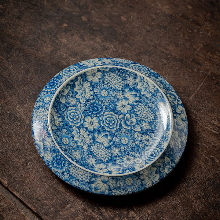 Buddha Stones azul y blanca vintage Flor de durazno Loto Peonía Cerámica Gaiwan Sancai Taza de té Kung Fu Taza de té y platillo con tapa - image 11