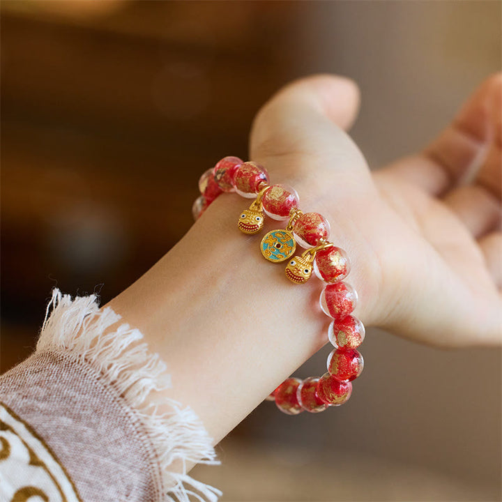 Buddha Stones, bestia tragadora de oro, moneda de cobre, amuleto de buena suerte, pulsera de fortuna con cuentas de vidrio Liuli