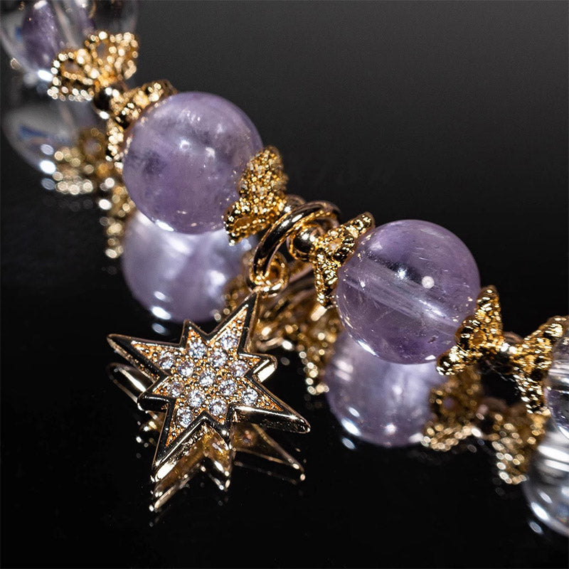 Pulsera con dije de estrella curativa de paz interior de amatista natural con Buddha Stones