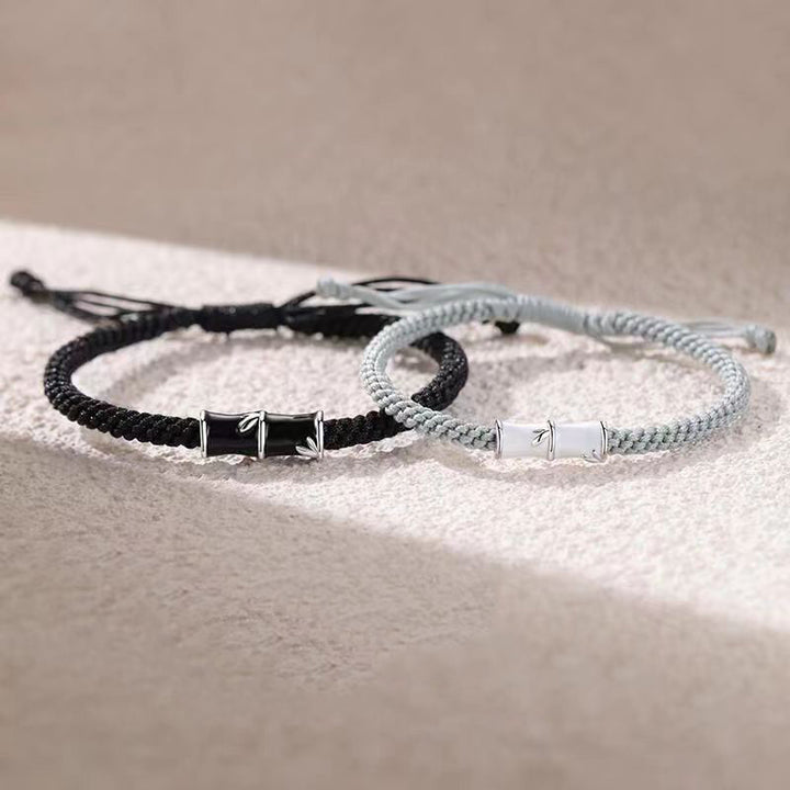 Pulsera de cuerda de pareja curativa con patrón de bambú de Buddha Stones