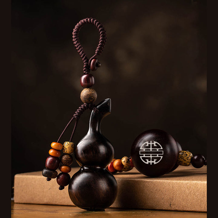 Llavero de protección de la suerte, calabaza de sándalo rojo, hoja pequeña de ébano tibetano