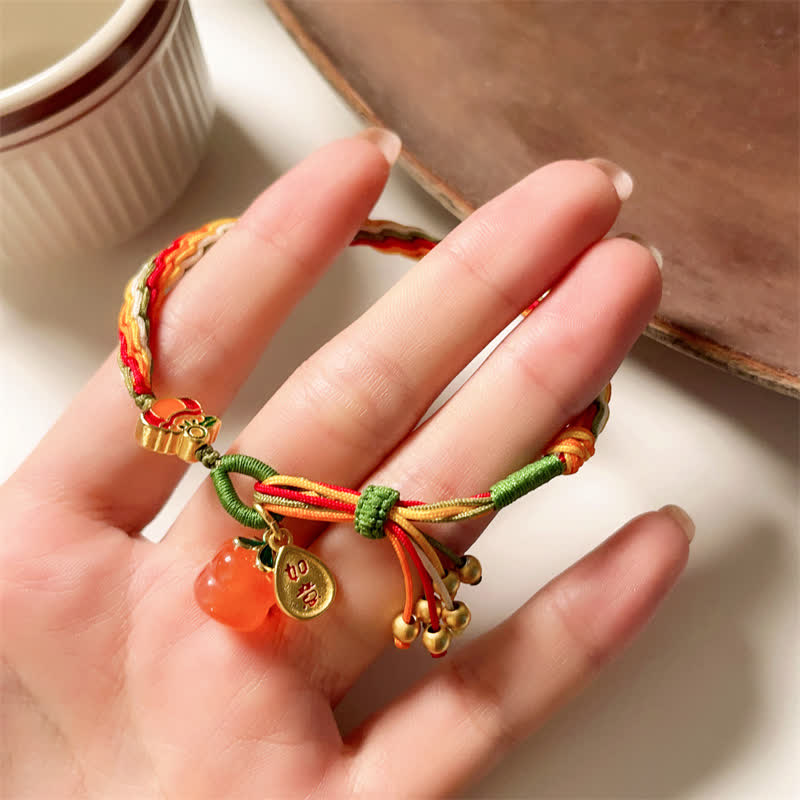 Pulsera de cuerda trenzada con nudo de reencarnación, ágata roja caqui, Buddha Stones