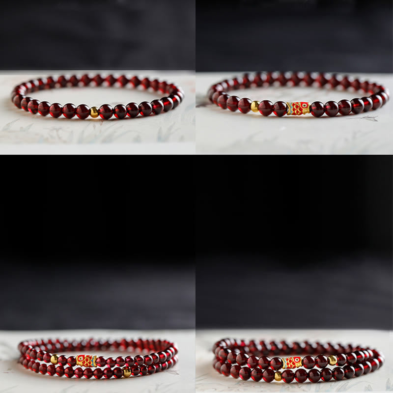 Pulsera de protección con granate natural y pez Koi de oro 999 de Buddha Stones - image 17