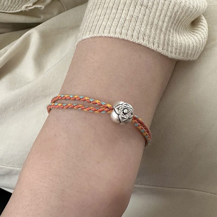 Pulsera Trenzada Multicolor De La Suerte Caqui De Plata De Ley 999 Con Buddha Stones