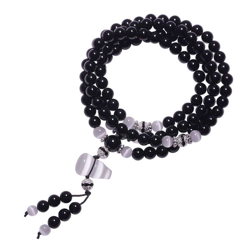 Pulsera de meditación con cuentas de cristal blanco de ónix negro