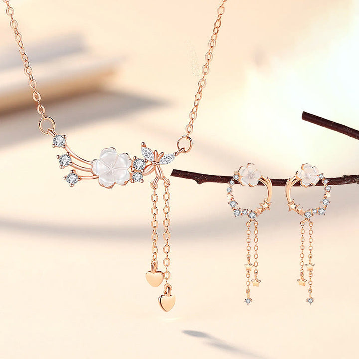 Juego de pendientes con colgante de collar de amor de mariposa y flor de plata de ley 925 con Buddha Stones