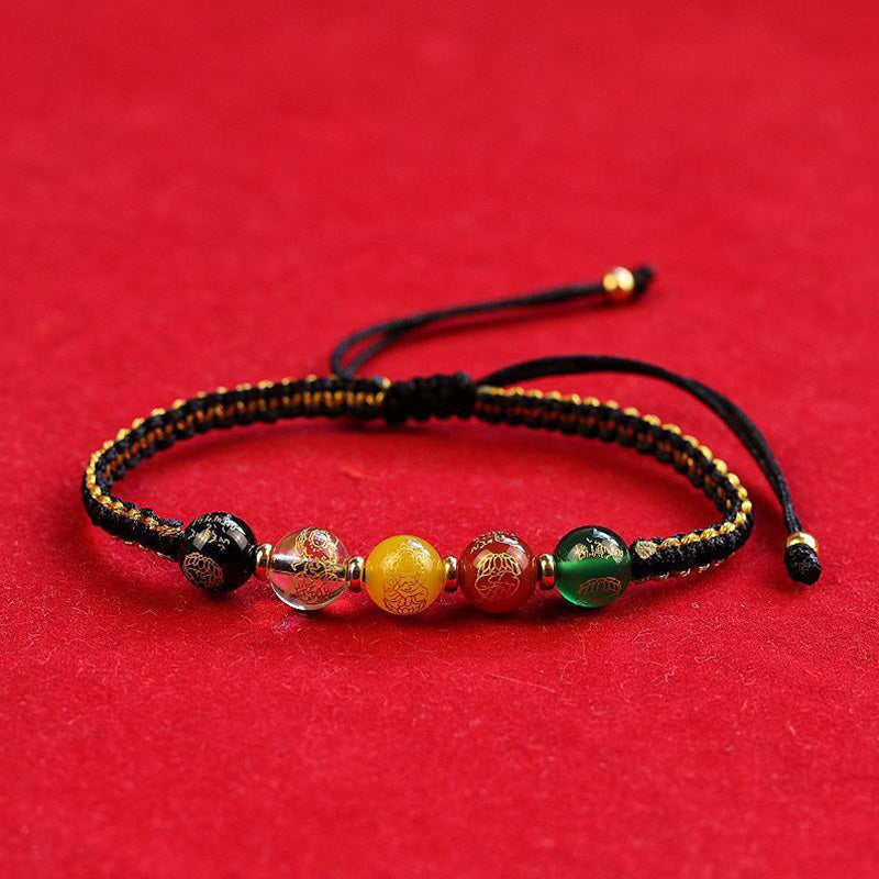 Pulsera trenzada de cuerda de protección hecha a mano con ágata de los dioses de la riqueza de las cinco direcciones de las piedras de Buddha Stones