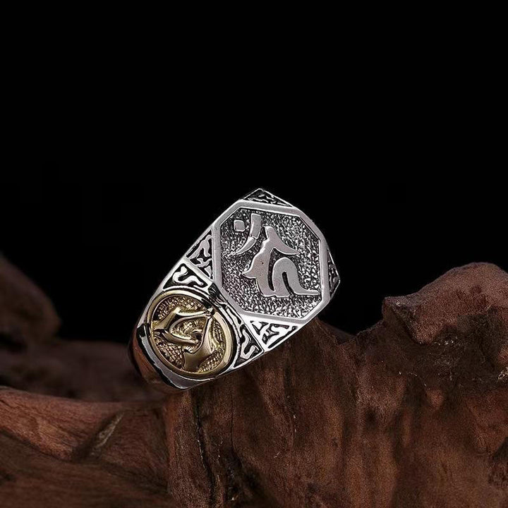 Anillo ajustable de protección tallada con diseño sánscrito de plata de ley 925 con Buddha Stones - Anillo sánscrito (ajustable) - image 0