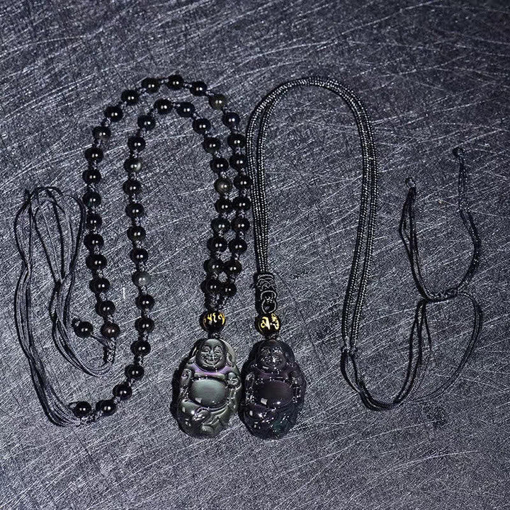 Colgante de collar de paz interior de Buda sonriente de obsidiana arcoíris natural - image 6