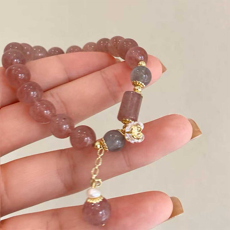 Pulsera con dije positivo de flor de circonita de cuarzo fresa natural con Buddha Stones