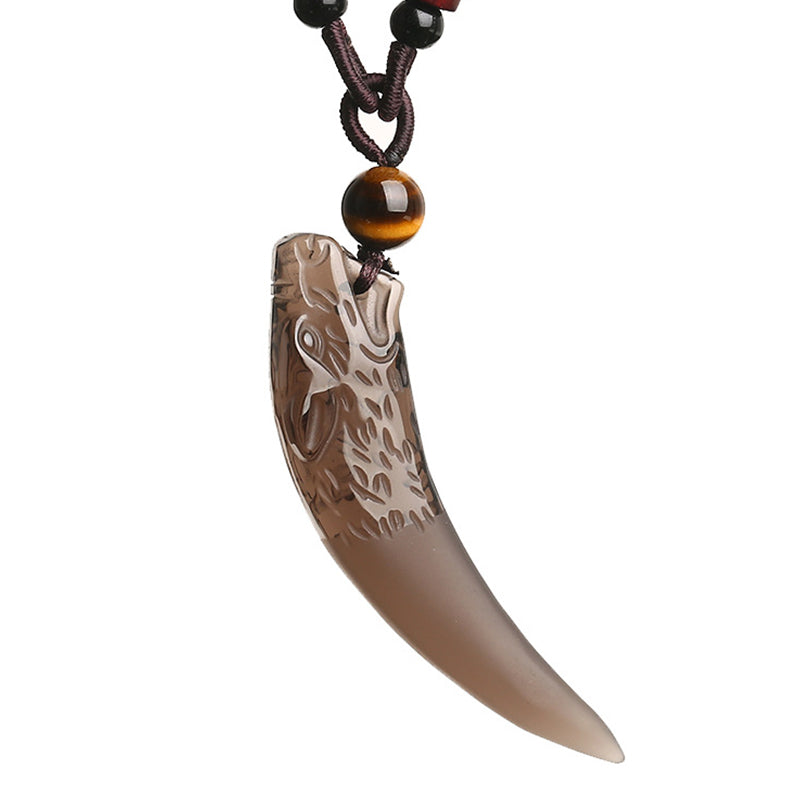 Colgante de collar con diseño de diente de lobo, obsidiana de hielo Natural, Buddha Stones