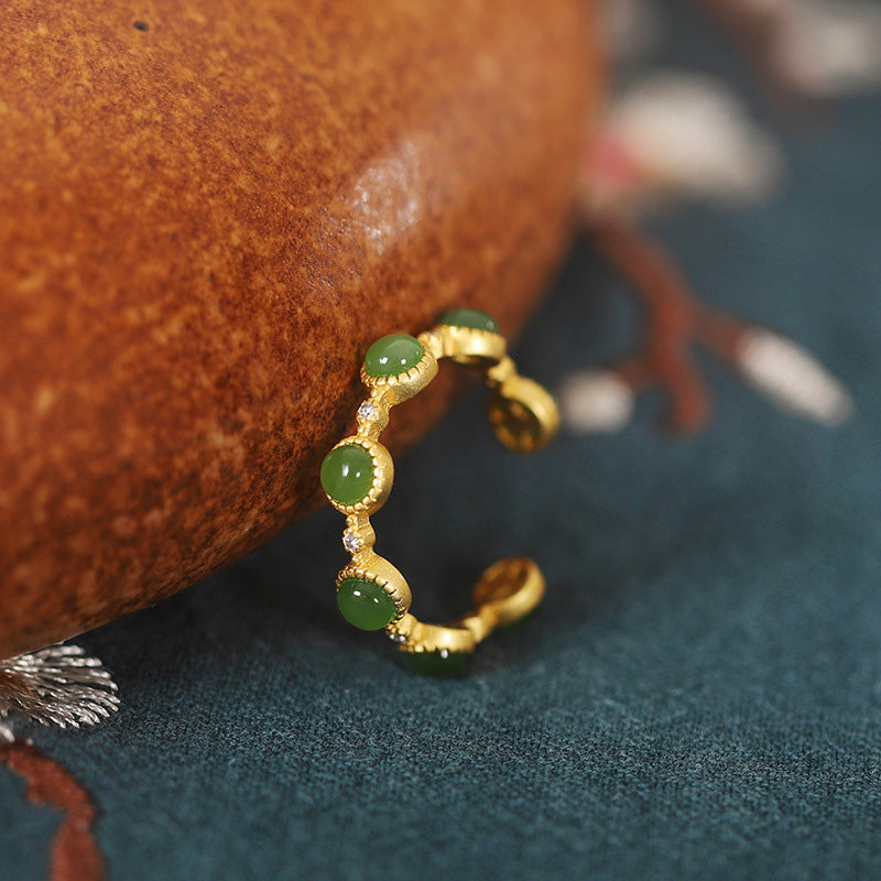 Anillo ajustable calmante curativo de jade cian con Buddha Stones