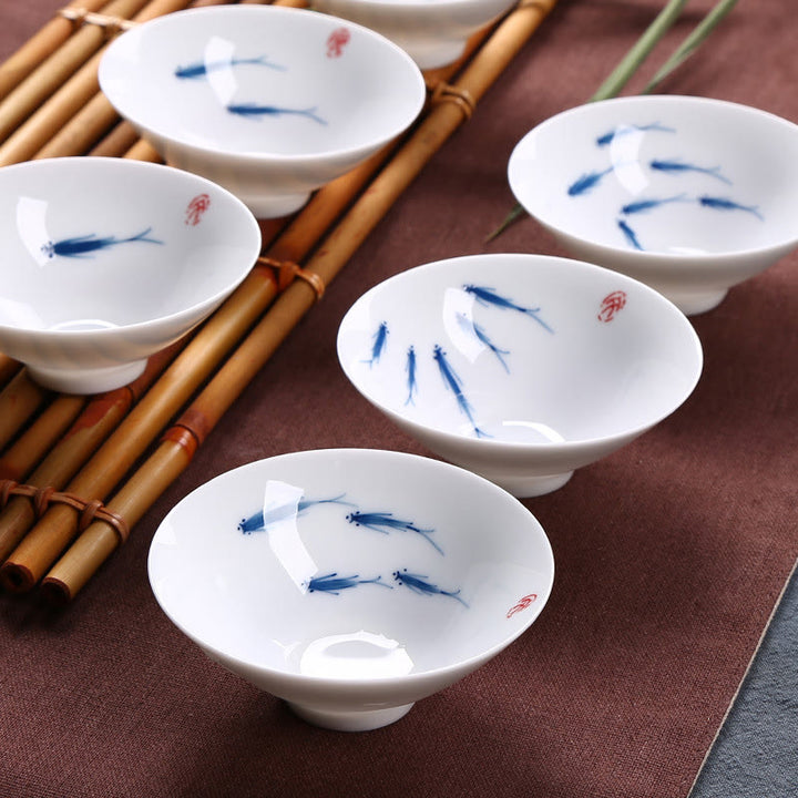 Buddha Stones Jingdezhen, porcelana azul y blanca, pez Koi, taza de té de cerámica, tazas de té de Kung Fu