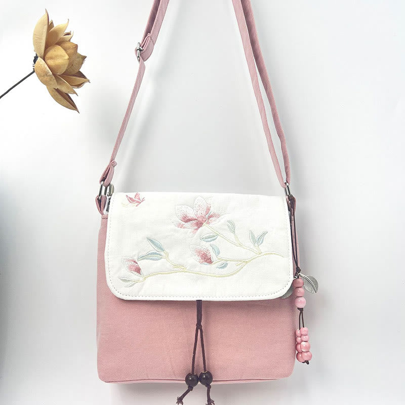Buddha Stones Camelia bordada Epiphyllum Gardenia Sakura Flores Bolso bandolera Bolso de hombro Bolso para teléfono móvil
