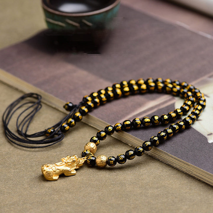 Collar de riqueza PiXiu de obsidiana FengShui