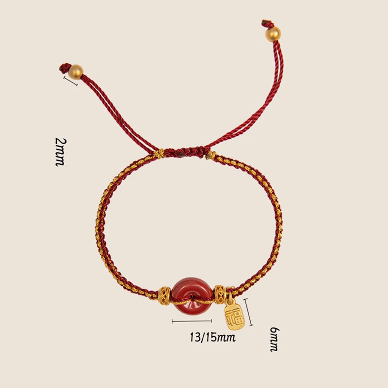 Pulsera trenzada de bendición con dije de personaje Fu con hebilla de paz y cinabrio natural con Buddha Stones