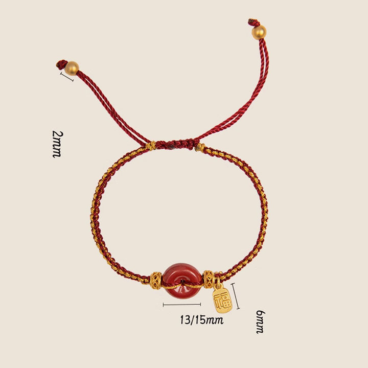 Pulsera trenzada de bendición con dije de personaje Fu con hebilla de paz y cinabrio natural con Buddha Stones