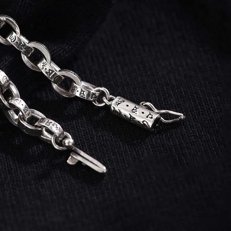 Pulsera de metal creativa con diseño tallado de Om Mani Padme Hum de plata de ley 925 con Buddha Stones