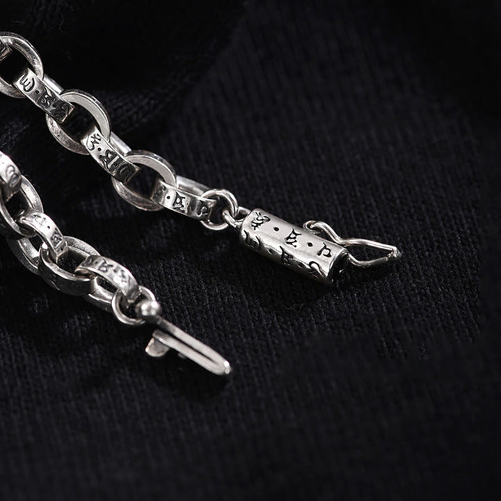 Pulsera de metal creativa con diseño tallado de Om Mani Padme Hum de plata de ley 925 con Buddha Stones