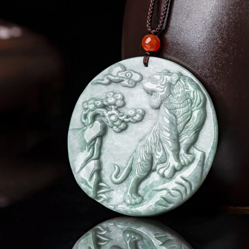 Collar de protección de jade con tigre del zodiaco chino con Buddha Stones, colgante de cadena - image 7