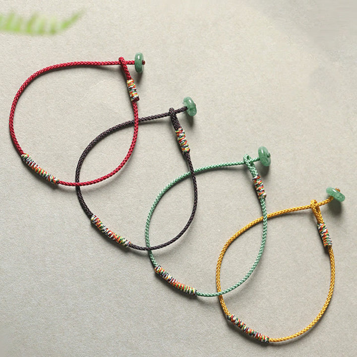 Pulsera de cuerda trenzada de protección de la suerte de aventurina verde hecha a mano tibetana con Buddha Stones