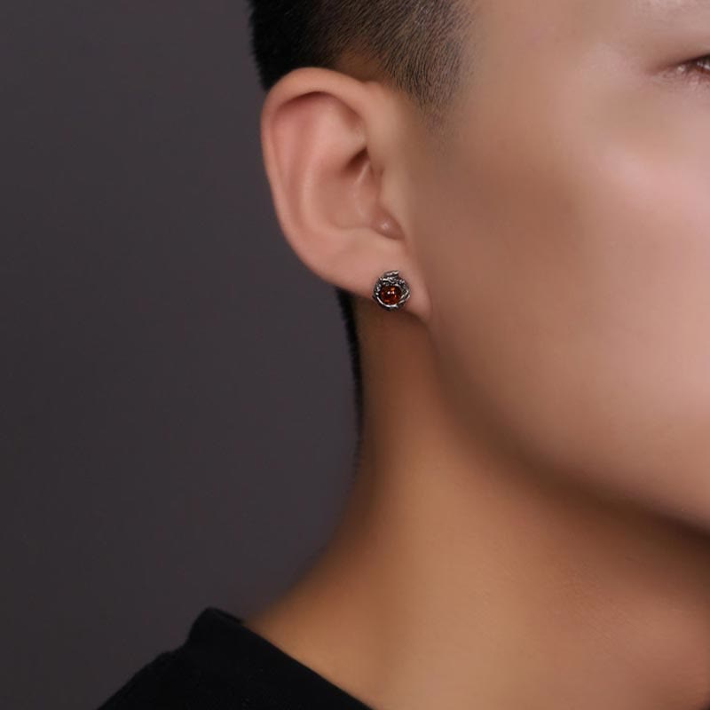 Pendientes de plata de ley 925 con Buddha Stones , diseño de dragón de ámbar natural