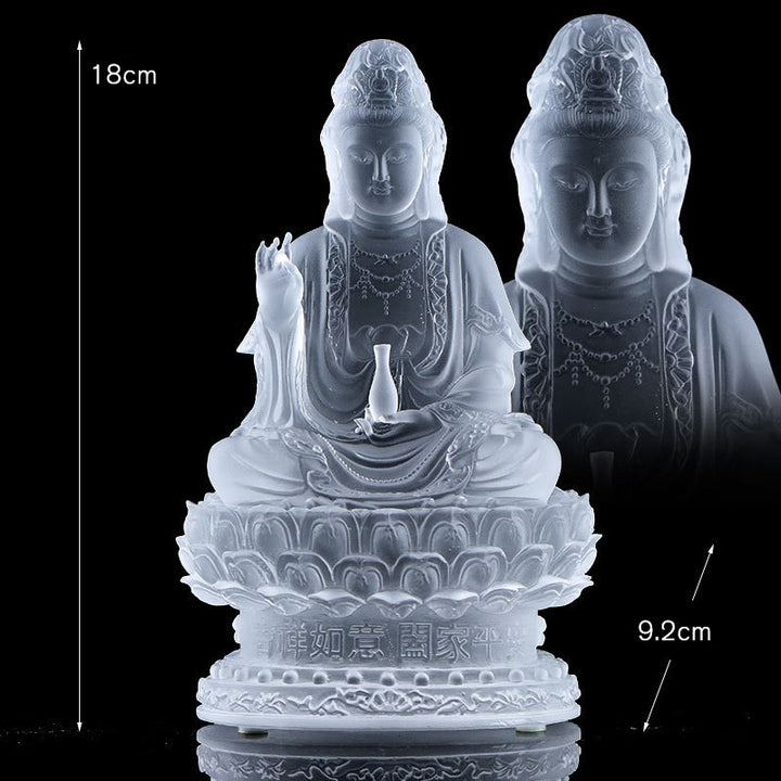 Buddha Stones Kwan Yin Avalokitesvara, estatuilla hecha a mano, pieza de arte de cristal Liuli, estatua de riqueza, decoración para el hogar