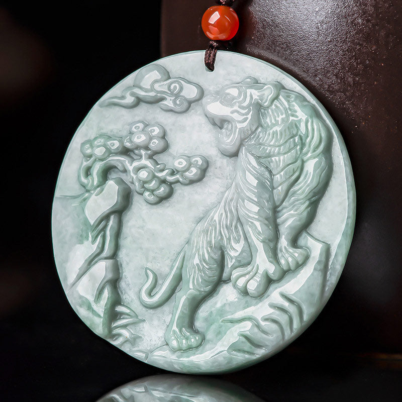 Collar de protección de jade con tigre del zodiaco chino con Buddha Stones, colgante de cadena - image 2