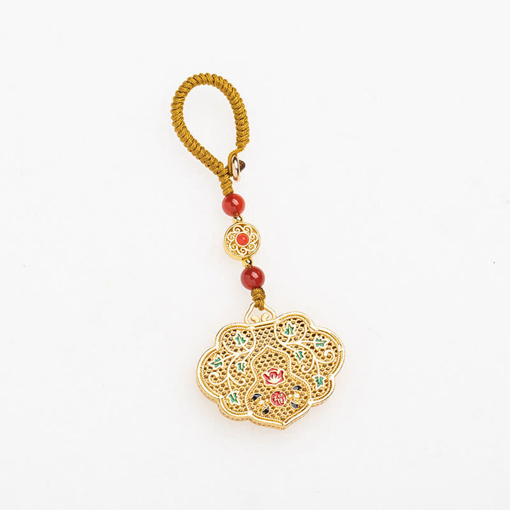 Llavero con cerradura de Buddha Stones de buenos deseos, personaje de Fu, bendición de la suerte
