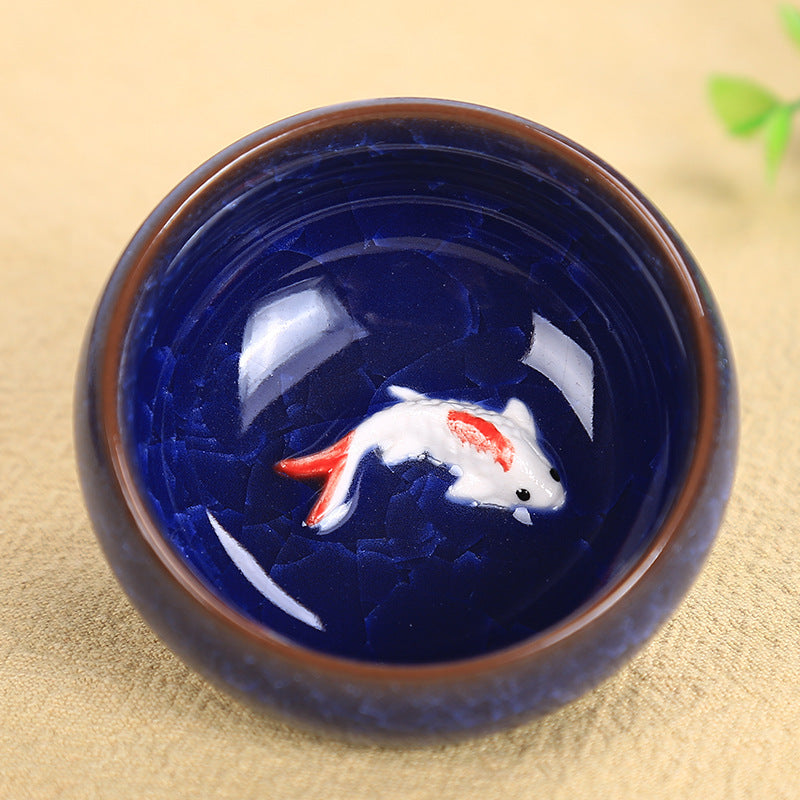 Taza de té de cerámica con bonito pez Koi, Buddha Stones, tazón de té de Kung Fu, 45ml