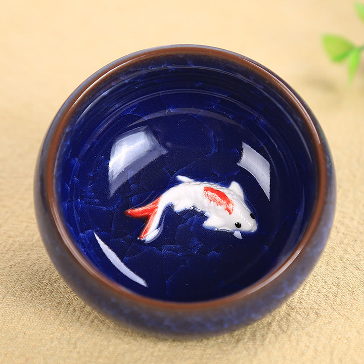 Taza de té de cerámica con bonito pez Koi, Buddha Stones, tazón de té de Kung Fu, 45ml