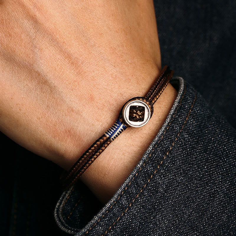 Pulsera de hilo de tejido de protección de botón hecha a mano de plata de ley 925 con Buddha Stones