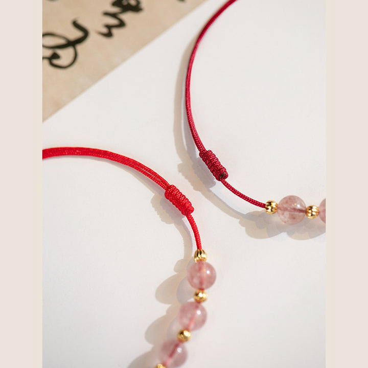 Tobillera con hilo rojo de la suerte con cuentas de cristal de fresa y piedras de Buddha Stones