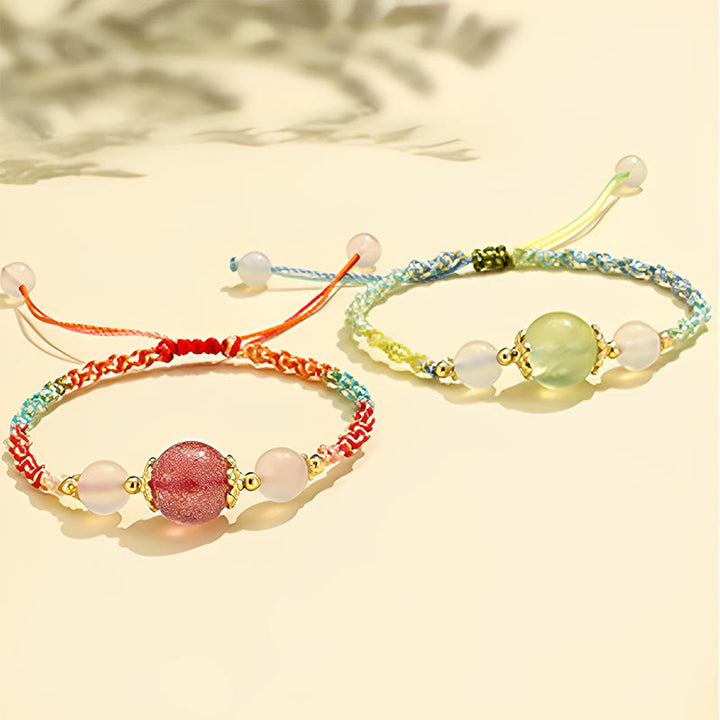 Pulsera de cuerda curativa con cuentas de ágata blanca y prehnita de cristal rosa de cuarzo fresa con Buddha Stones