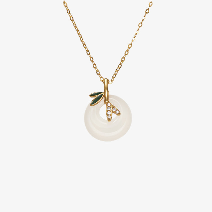 Colgante positivo del collar de la hebilla de la paz de la hoja de bambú de la calcedonia natural de la plata esterlina de las Buddha Stones