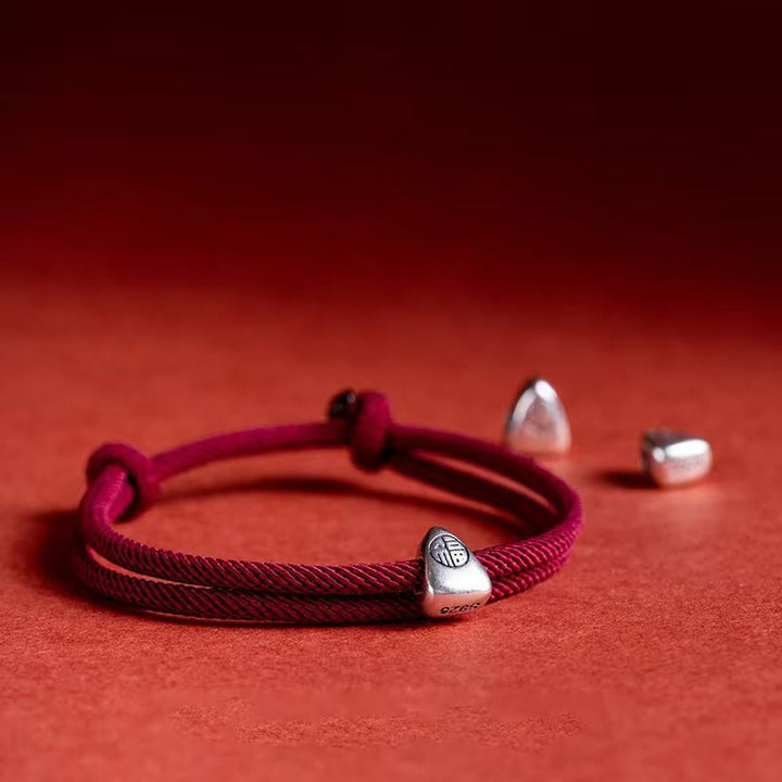 Pulsera trenzada hecha a mano con bendición de personaje Fu de plata de ley 925 con Buddha Stones