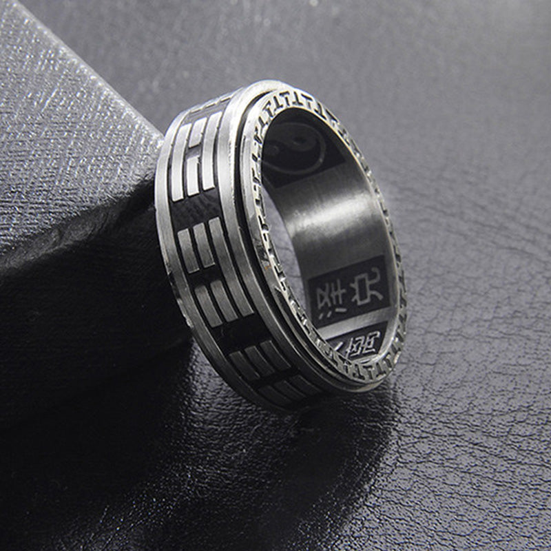 Anillo giratorio de equilibrio de acero titanio Bagua Yin Yang con Buddha Stones